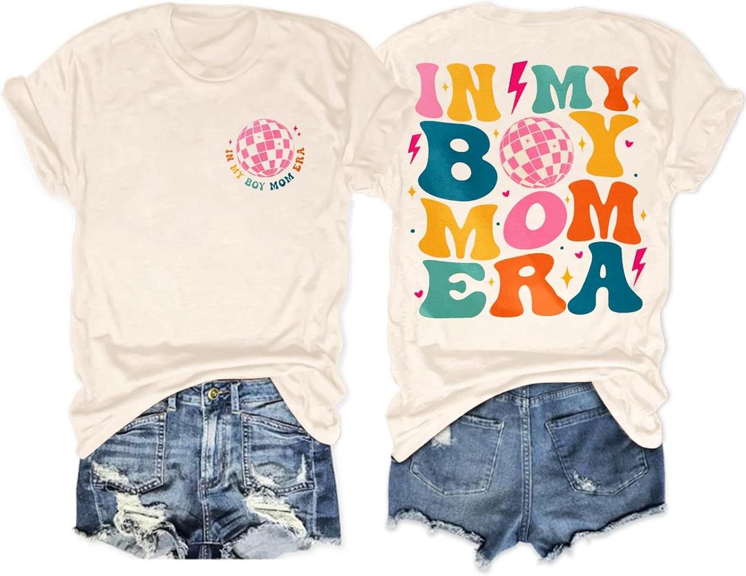 Mom Shirt for Women Boy Mama Graphic Short Sleeve Mom Life Casual Tee Tops (S)