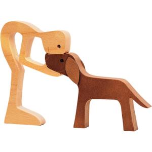 Pawfect House Wooden Pet Carvings, Whimsical Statues Home Decor, Handmade Man and Dog Figurines, Dogs Statue Home Decor, Christmas Shelf Decor, Birthday Gifts for Men, Dog Dad, Pet Lovers