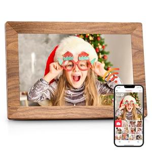 Frameo 10.1" Digital Picture Frame with 32GB Memory WiFi Electronic Photo Frame Wood 1280 x 800 IPS Touch Screen Auto-Rotate Slideshow Wall Mountable Share Photos/Video Remotely Anywhere