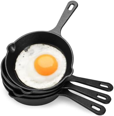 Hiceeden Only3 Pack Small Cast Iron Skillet, 5-1/2 Inch Frying Pans with Double Drip-Spouts for Stove, Oven, Grill Safe, Indoor and Outdoor Use, Non-stick