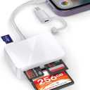 SD Card Reader for iPhone, 4 in 1 USB C and Lightning to CF/SD/MS/TF Card Adapter Memory Card Reader for Camera Adapter Trail Game Camera Viewer for iPad Macbook Plug and Play No App Required (White/Gray)