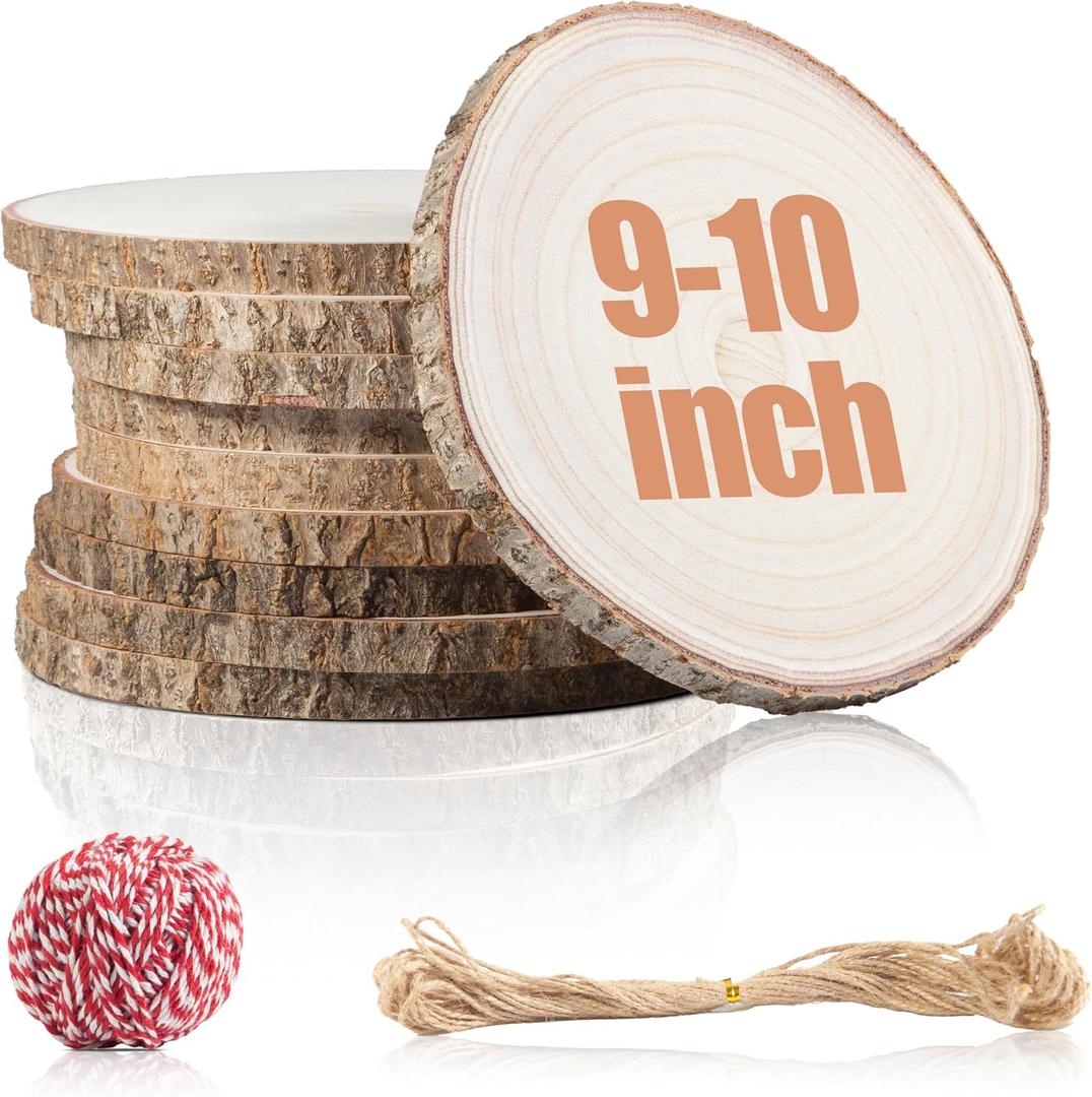 10 Pcs Natural Paulownia Wood Slices 9-10 Inches, Unfinished Wooden Rounds for Table Centerpieces, DIY Crafts & Wedding Decor