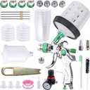 HVLP Spray Gun with 10Pcs 600ML Disposable Paint Cups, 4 Nozzles,1.4/1.7/2.0/2.5mm, Automotive Gravity Feed Paint Spray Gun Kit with Air Compressor Regulator for Auto (Green)