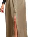 MAKABO Women's Maxi Pleated Skirt with Pockets, High Waisted A Line Long Skirts Button Down Business Casual Outfits (M)