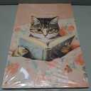 Framed Cats Canvas Wall Art, Funn Tabby Cat Reading Books Picture Wall Decor, Pink Vintage Animal Poster Prints for Girls Room Bedroom Kids Room Living Room Bathroom Decor 12x16 inch