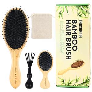 Boar Bristle Hair Brush 2PCS - Smoothes & Detangles All Hair Types, Boar & Nylon BristleSmooths Frizz and Prevents Breakage in Fine and Straight, for Women Men and Kids