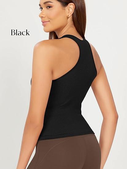 ODODOS 2-Pack Seamless Racerback Crop Tank for Women Ribbed Knit Soft Crop Tops (X-Large/XX-Large, grey and black)