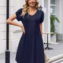 Zeagoo Summer Dresses for Women Casual A Line Dress 2026 V Neck Short Dresses Floral Sundress Pleated Boho Dress (M)