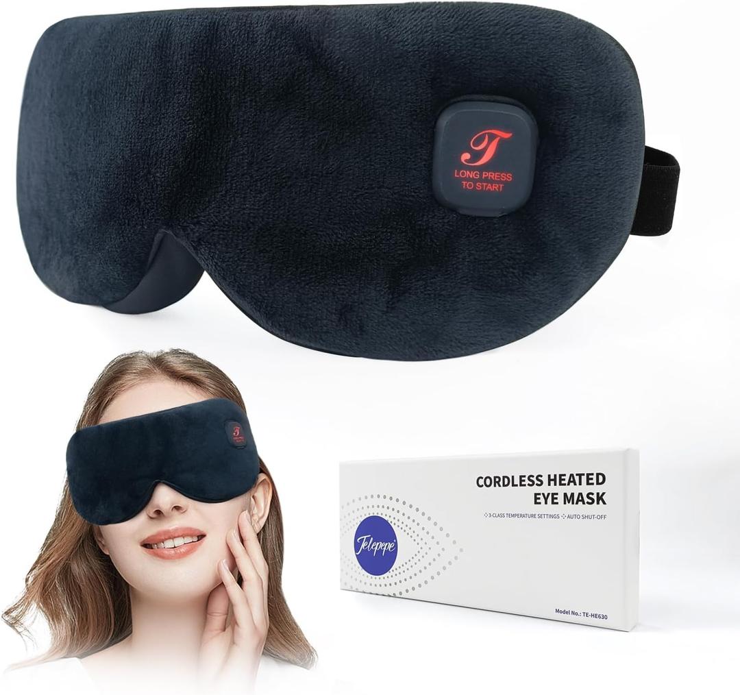 Heated Eye Mask, Cordless Warm Eye Compress for Dry Eyes, Blepharitis, Light Blocking Heat Eye Mask for Men Women, 1000mAh, Washable, Gifts for Friends, Travel(Black)