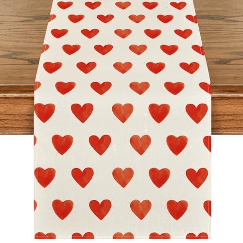 Artoid Mode Love Heart Valentine's Table Runner, Seasonal Anniversary Kitchen Dining Table Decoration for Home Party Decor 13x108 Inch
