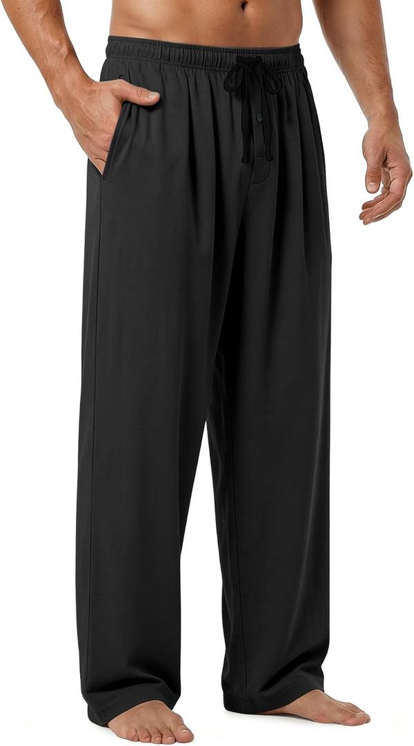 Mens Pajama Pants - Moisture Wicking Bamboo Viscose Cotton Soft Cooling Sleep Bottoms for Home & Lounge, Large