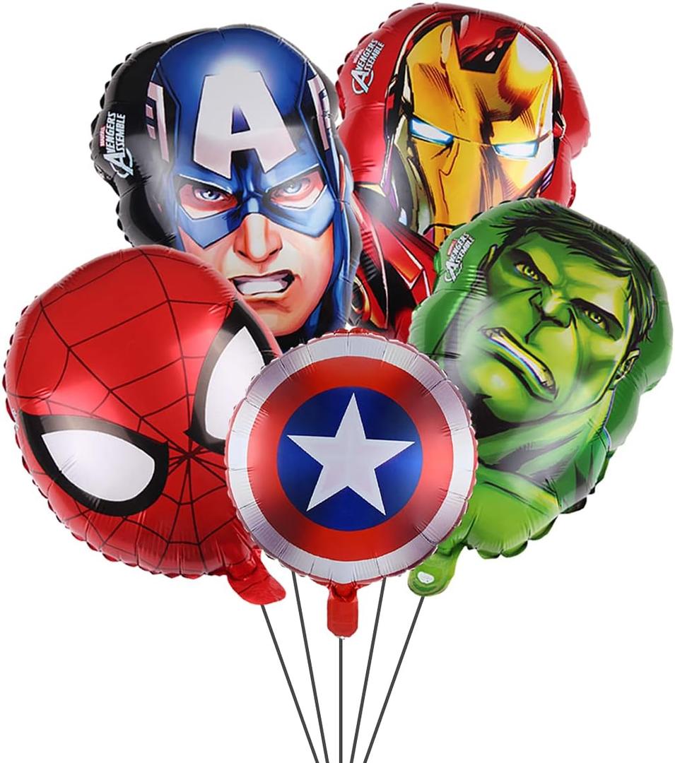 5PCS Aluminium Film Balloons for Superhero Avengers Party,for Superhero Birthday Party Supplies
