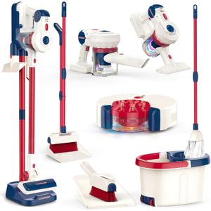 Kids Cleaning Toy Set 12 Piece - Kid Vacuum Toy That Works Toddler Vacuum Cleaner Broom and Dustpan Set Mop Set Pretend Play Home Cleaning Toys for Ages 3 4 5 6 7 8 Years Old Girl Boy Child Children