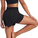 Sunzel 2 in 1 High Waist Running Shorts for Women Quick Dry Elastic Athletic Shorts with Pocket and Drawstring Workout Summer (Black, XL)