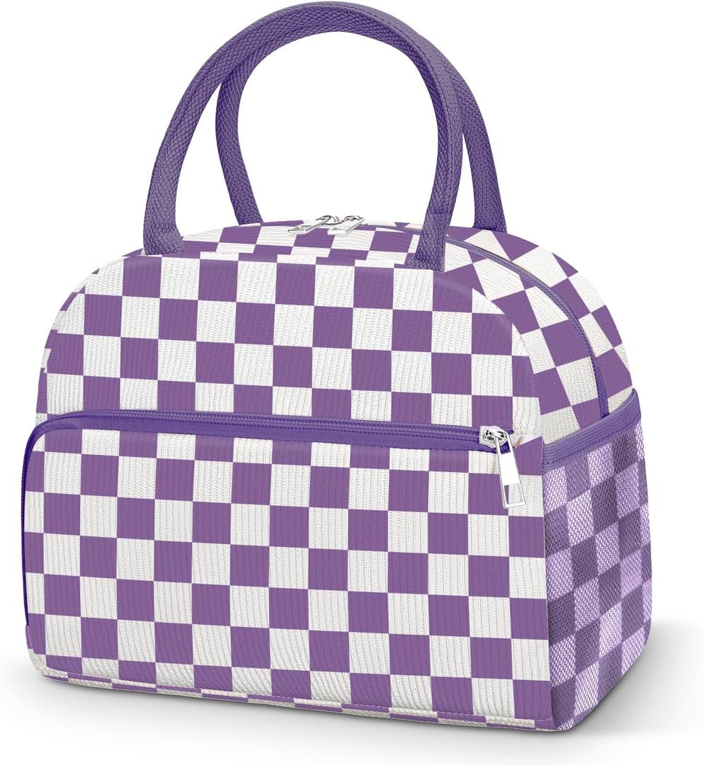 Coobiiya Lunch Bag Lunch Box for Women Men, Cute Corduroy Lunch Tote Bags Insulated Reusable LunchBox Large Capacity Cooler Bag for Work Travel Picnic Purple (Medium (10L))