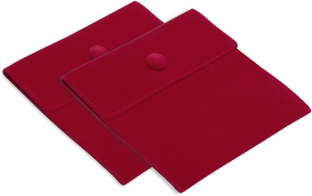 PATIKIL 5x5 Inch Jewelry Pouch, 2 Pack Soft Velvet Pouches with Snap Button Portable Storage for Rings Necklace Bracelet Earring Watch, Red