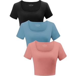 Yeawinta 2 Pack Women's Crop Tops Workout Tshirt Cotton Short Sleeve T Shirts Cropped Basic Tees, S