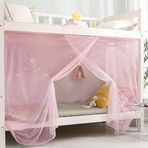 Eimilaly 8 Corner Bed Canopy Curtains for Girls Boys, Dormitory, Loft, 1-1.8M Bed, Outdoor Camping - Pink (Single Door for 1M Bed, Pink a)