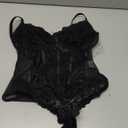 Lilosy Sexy Mesh Sheer Floral Lace Corset Lingerie Bodysuit Bustier Cami Top (Medium, Black)