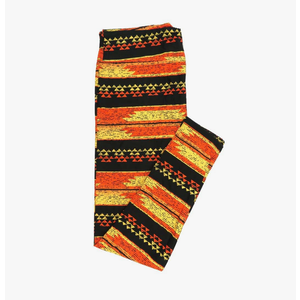Lularoe Tall Curvy (TC fits Sizes 12-18) Stripe Triangle Speckled Black Orange Yellow Buttery Soft Adult Leggings , 2 Pack
