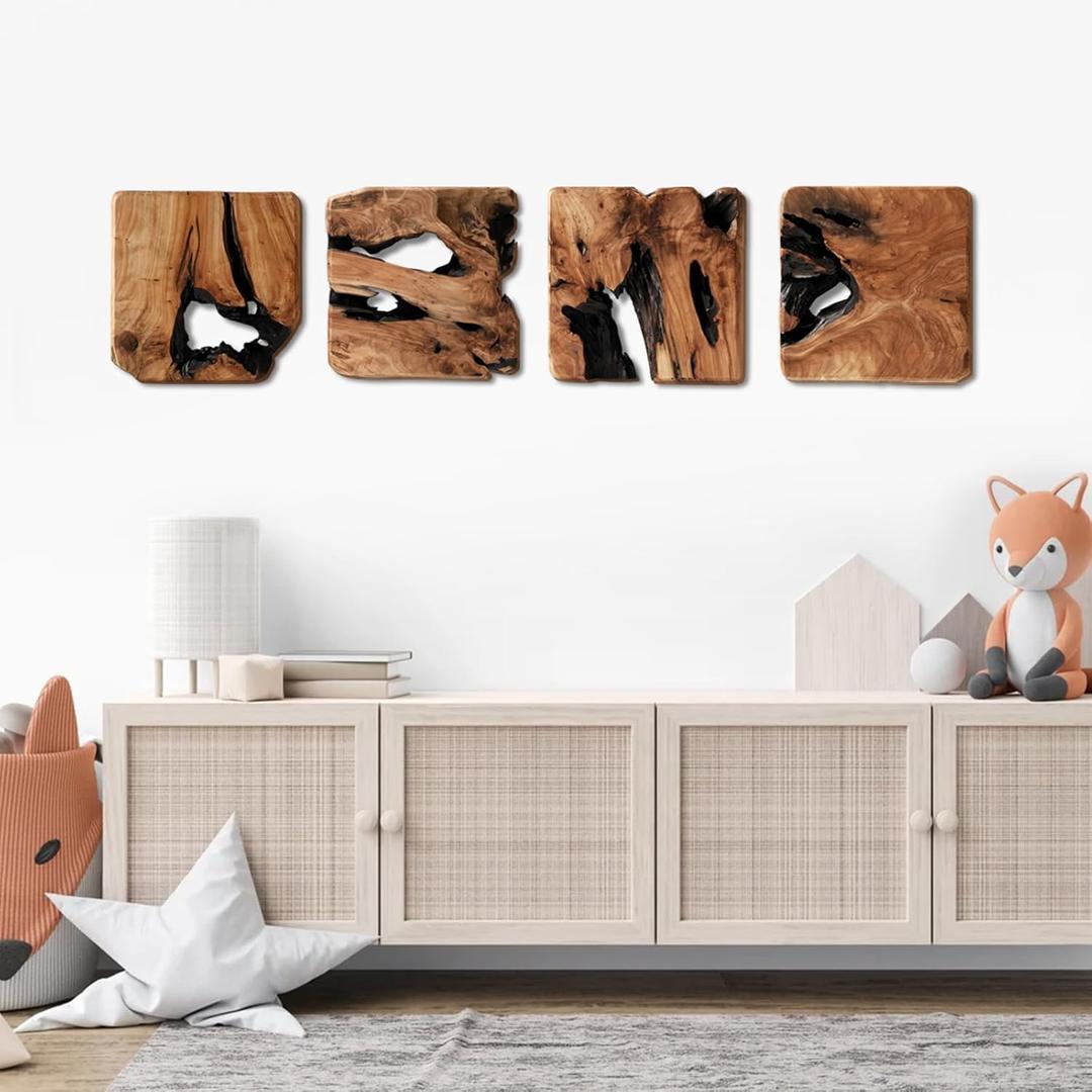 WELLAND 4 Pieces of Handmade Wall Sculptures, Rustic Abstract Wall Dcor for Living Room, Bedroom, Bathroom, Dining Room, Home Office,