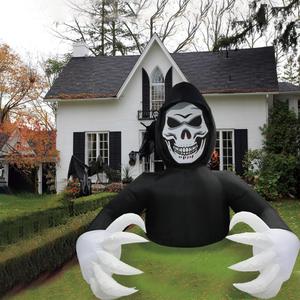 7.7FT Inflatables Grim Reaper, Halloween Giant Scary Blow Up Decoration with Sound Source LED Lights Stakes for Outdoor Yard Lawn Garden Party