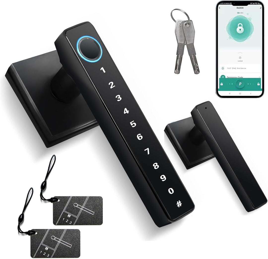 MINIA Keyless Entry Door Lock with Handle,Digital Door Knob,Smart Door Locks,Fingerprint Door Lock for Bedroom,Office and Hotel,Black Door Knobs