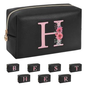 Initial Makeup Bag for Women, Travel Makeup Bag Small Cosmetic Bag, Birthday Gifts for Girls and Women, Teen Girls Gifts Trendy Stuff, Personalized Gifts for Grandkids Teacher Friends Bride Bridesmaid