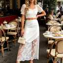 Women's 2026 Lace Patchwork Bodycon Skirt - High Waist Elegant Solid Maxi Long Skirt