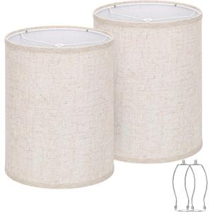 Tall Drum Lamp Shades Set of 2, 10"Top x10" Bottom x 13"High, Beige Lampshade for Table Lamp Floor Lamp, Replacement Lampshades Natural Linen Handcrafted, Spider, Harp Holders Included, Easy Assembly