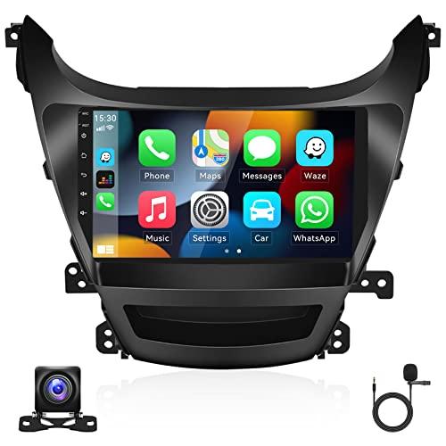 2+64G Android Car Stereo for Hyundai Elantra 2014 2015 2016 with Apple Carplay Android Auto Mirror Link 9 inch Touchscreen Radio Head Unit FM RDS HiFi Bluetooth WiFi GPS + AHD Backup Camera & MIC