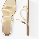 LACUONE Strappy Flat Sandals For Women Slip On Square Open Toe Slides Sandals. Size 40