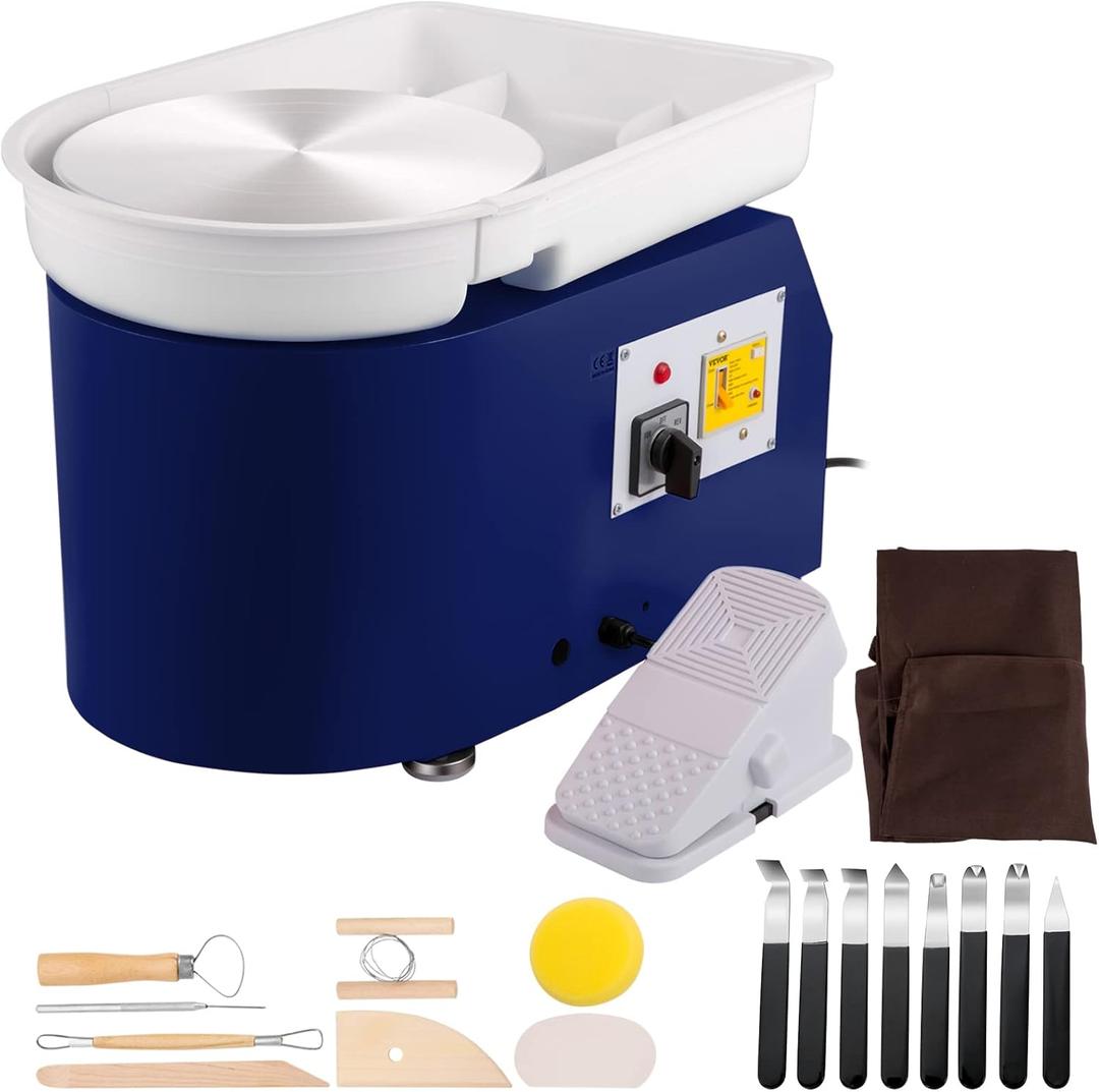 VEVOR 11in Pottery Wheel for Adults Beginners, 350W Electric Forming Machine with Detachable Basin Foot Pedal 0-300RPM Adjustable Speed, Craft DIY Clay Tool, Gifts for Kids for Kids/Teens/Adults (Blue)