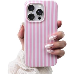 SleekCover Compatible with iPhone 15 Pro Case, Cute Aesthetic Striped Pattern Cover for Women Girls, Soft TPU Shockproof Protective Stylish Kawaii Phone Case for iPhone 15 Pro 6.1", Pink