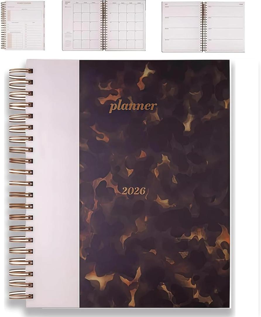 2026 Large Spiral Tortoise Shell Planner (Hardcover), With Weekly and Monthly Pages, For Goal Setting & Scheduling 8.26" x 5.7" (1pc)