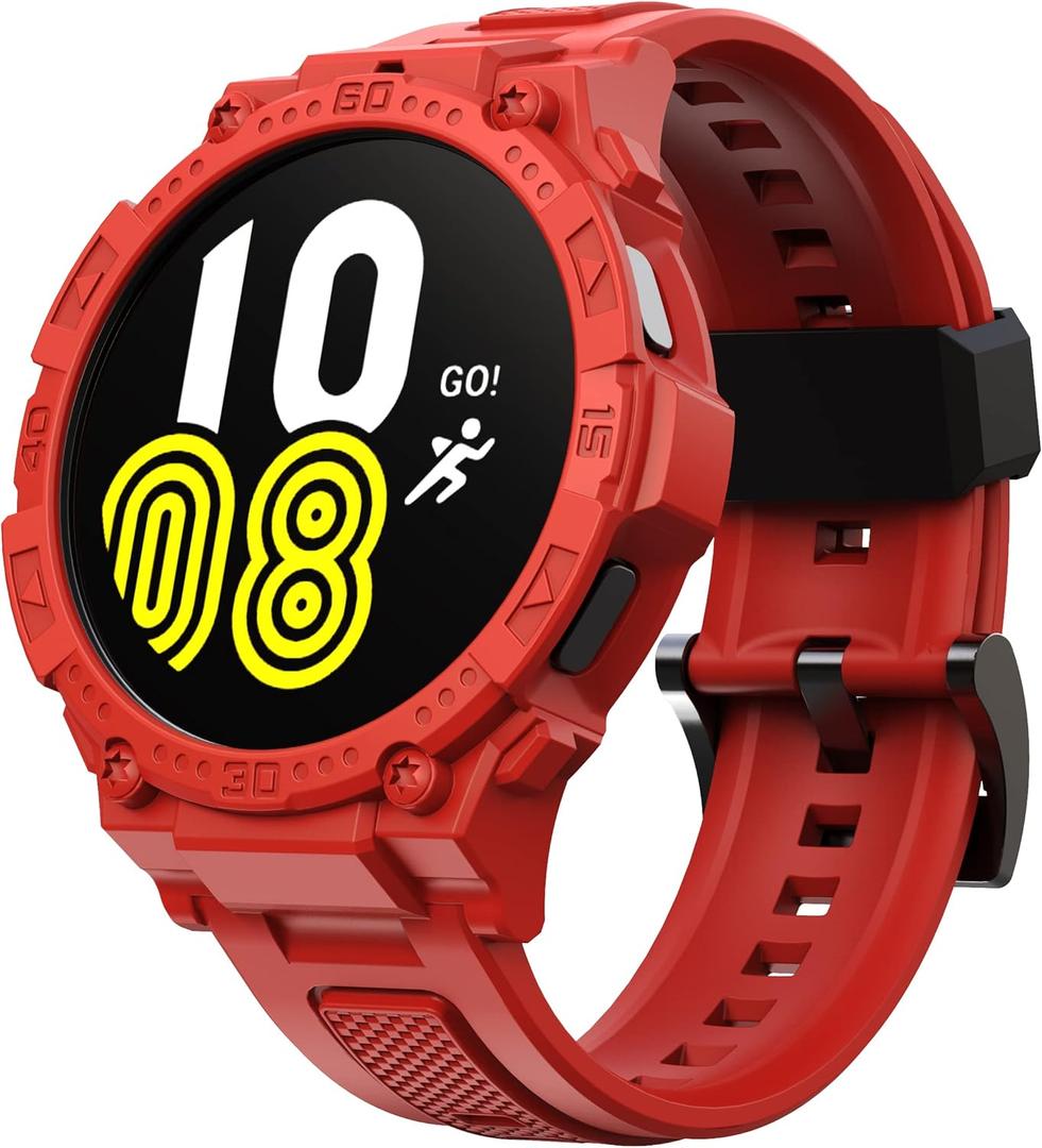 GELISHI Compatible Galaxy Watch 5/4 44mm Band with Case, Rugged Protective Case Protector Military Sport Band, Red