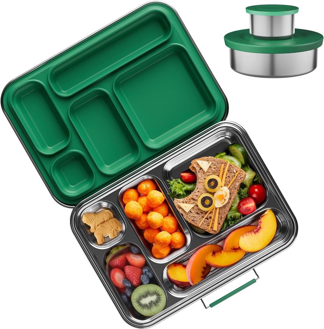 Stainless Steel Bento Box Kids, Kids Metal Bento Lunch Box BPA Free Lunch Box Containers 304 Stainless Steel Bento Box for School and Office (Green)