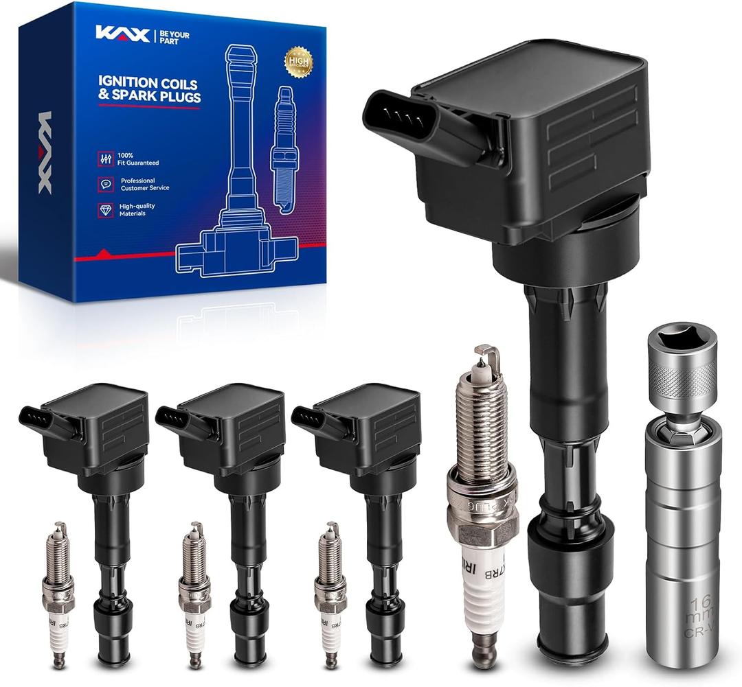 KAX Set of 4 Ignition Coil Pack & Iridium Spark Plugs w/Tool for Hyundai Elantra 15-20 Kona 18-21 Sonata 15 16 17 Veloster 19-21, Forte 17-23 Soul 20-22 Optima 16 18 19 20 2.0L UF816