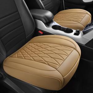 CAR PASS 2 Pack Leather Front Car Seat Covers, Bottom Seat Covers Full Wrapped with Storage Pocket, Anti-Slip Leather Seat Protectors,Waterproof Seat Cushion Pad Universal Fit Sedan SUV Truck, Beige (Two Pieces Bottom)