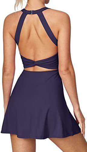 Heathyoga Tennis Dress with Built in Shorts and Bra Athletic Dress for Women Summer Cut Out Twisted Golf Workout Dress XS