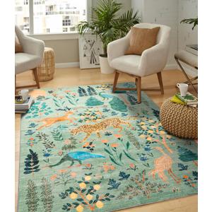 chakme Green Tiger Area Rug, 4x6FT, Modern Animal Print, Non Slip, Machine Washable, Stain Resistant, Low Pile, Rectangular, Indoor Use