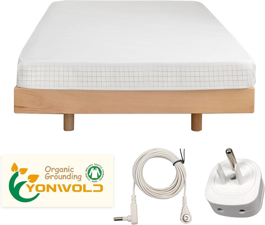 Grounding Sheet California King Size10% Pure Silver Fiber+400 Thread Organic CottonSoft Earth Grounding Bed Fitted Sheets with Grounding Cord +US Safe Adapter (72"x 84"x 13")