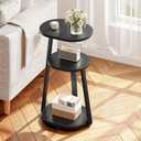 Kalrin Side Table, Small End Table with Metal Frame, 3-Tier Bedside Tables, Round Side Tables for Living Room Bedroom Couch Bathroom, Oval, Pure Black, 15.75 L X 11.81 W X 24.24 H