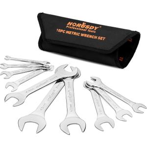 HORUSDY Thin Wrenches Set | Metric | 10-Piece | Including 5.5mm to 27mm | Bike Wrench Set | Thin Open End Wrench Set with Rolling Pouch