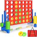 GADFISH Giant 4 in A Row - 2.6FT Tall Outdoor Connect 4 Perfect for Indoor & Outdoor Use, 4-to-Score Giant Game Set for Kids & Adults, with 42 Jumbo Rings & Quick-Release Slider (Red & Blue)