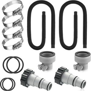 Upgrade 2 Pcs 1.5'' Diameter 59'' Length Swimming Pool Filter Hose with 4 Clamps 2 pcs 1.25 to 1.5 Type B Adapter 2 Replacement Hose Adapter W/collar for Pumps Above Ground Pools(Black)