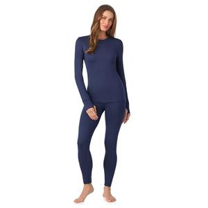 Cuddl Duds Womens Heavyweight Fleece 2 Piece Long Sleeve Thermal Underwear Set – Shirt & Leggings Base Layer for Cold Weather – Winter Clothing Long Johns Lounge Sets for Women, Navy Blue, M