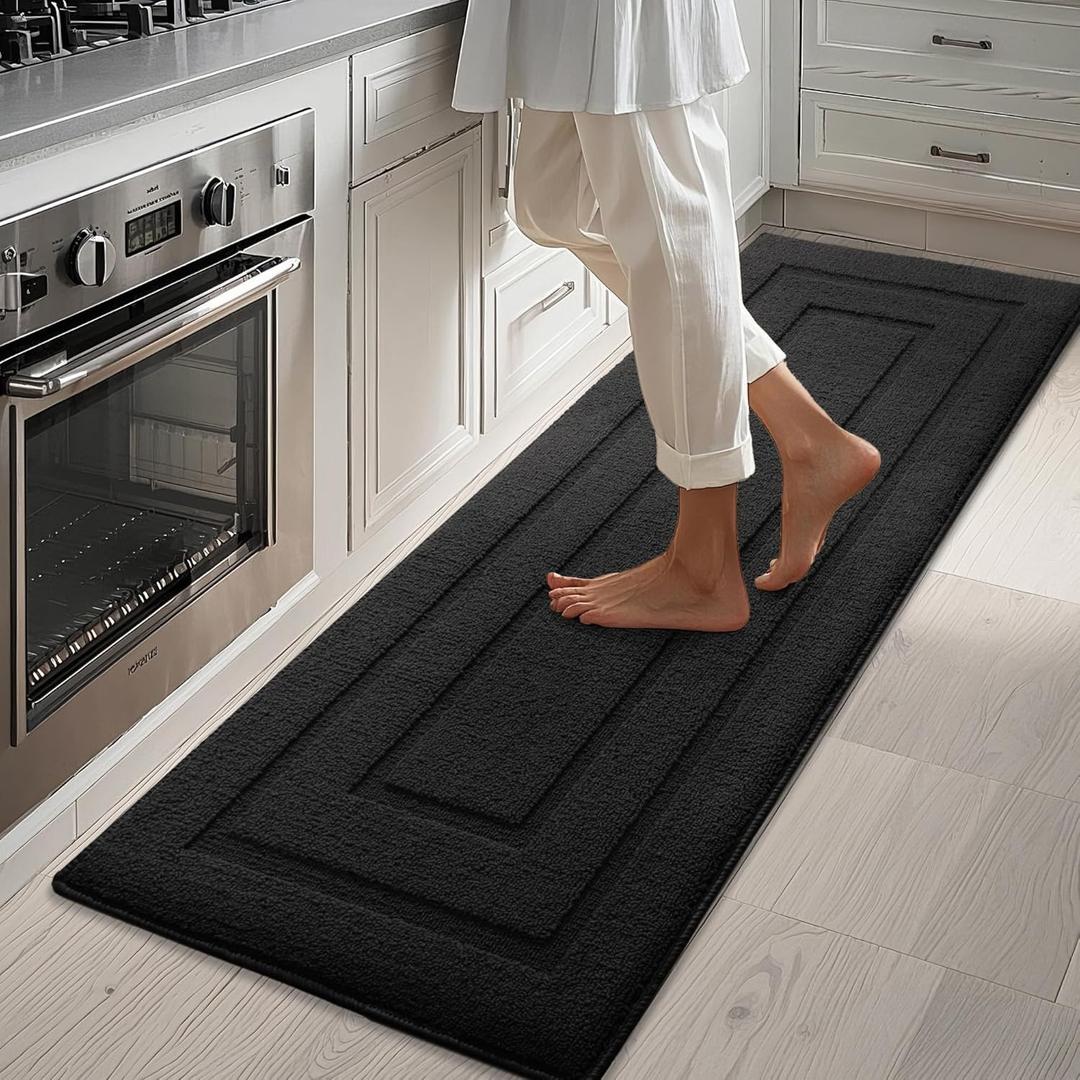 GRANNY SAYS Kitchen Mats for Floor 59 x 20, Resist Dirt Kitchen Rugs Non Slip Washable, Large Rug Runner for Sink Laundry Thick Durable Polypropylene Comfort Standing, Black (1'6" x 4'11")