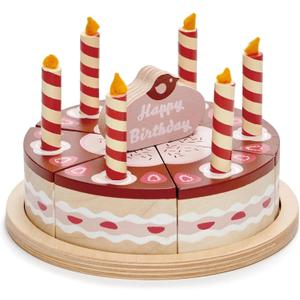 Tender Leaf Toys - Chocolate Birthday Cake - Pretend Play Food Toy with Candles and Plate, Birthday Party Decoration or Gift for Kids - Develops Social Skills and Imaginative Play for Kids - Age 3+