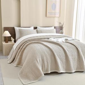 Sanracie Cotton Oversized King Bedspread(120"x120"),Wheat Waffle Weave Quilt Set 3Pcs Soft Lightweight Farmhouse Oversized King Quilt Bedding Set,Luxury Bedding Coverlet for All Seasons